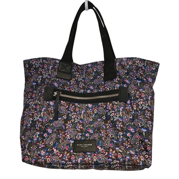 Marc Jacobs Garden Paisley Snap Top Lightweight Nylon Tote Bag Black Trim - Picture 2 of 10